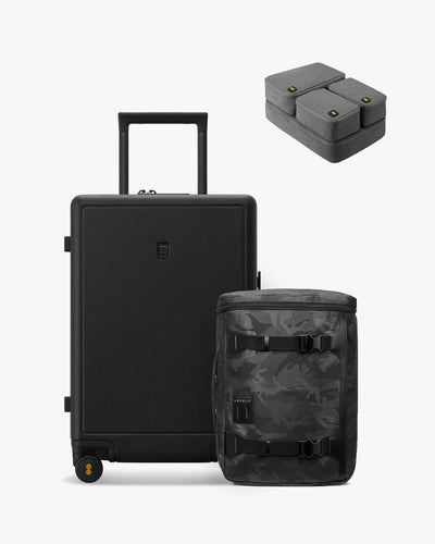 backpack and carry on black luggage set