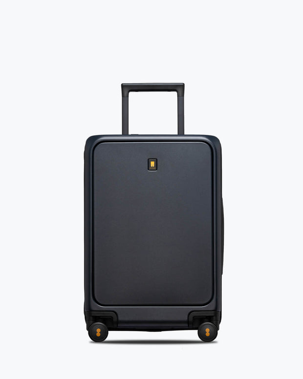 blue luggage with laptop pocket