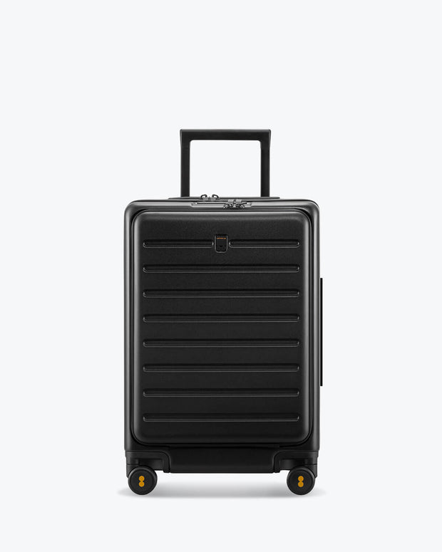 black luggage with laptop pocket