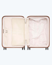 interior compartments of women's luggage bag